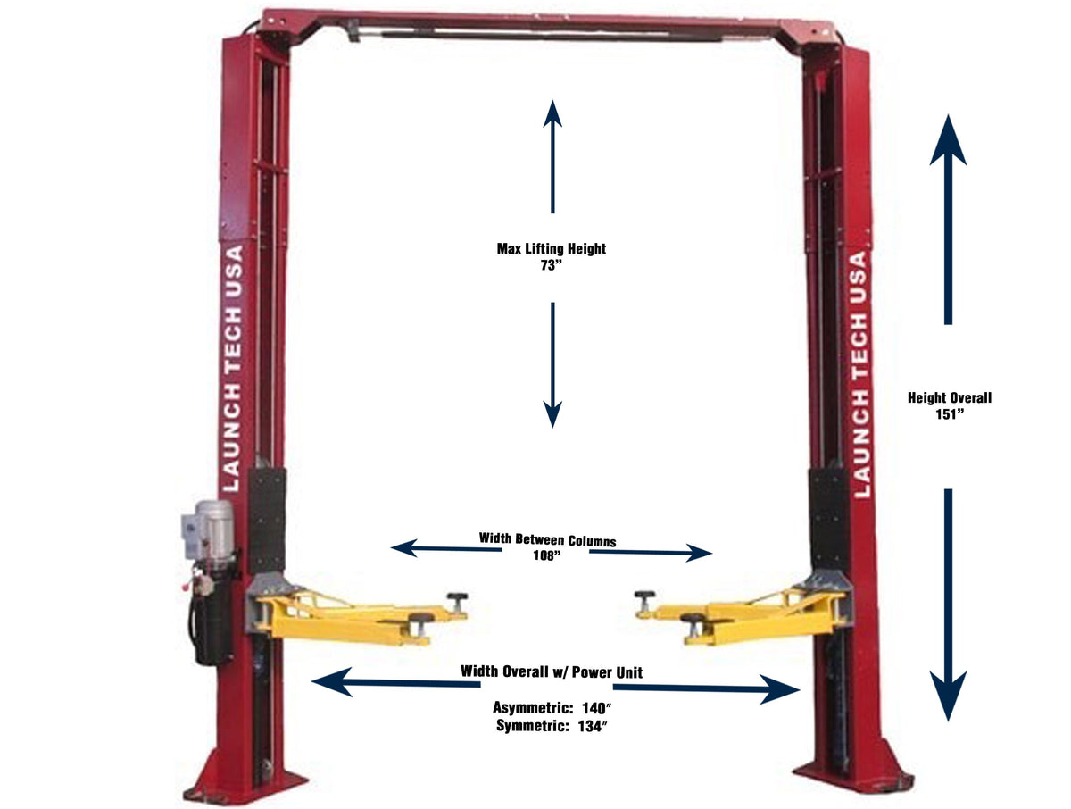Launch 9,000 lb Two Post Clear Floor - Asymmetric - RED - TLT240SC-R