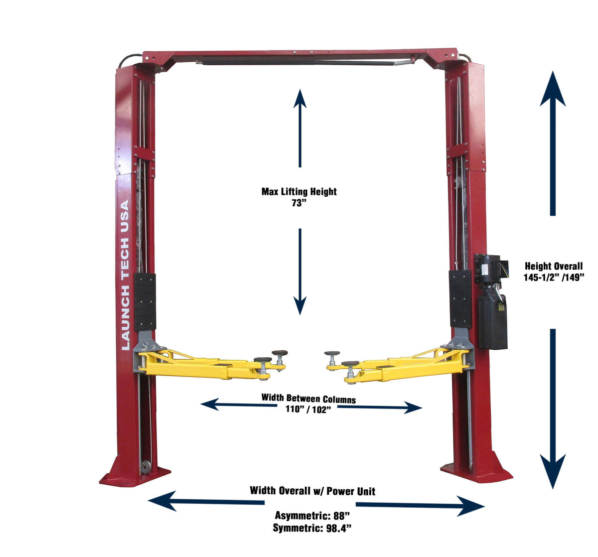 Launch Tech USA TLT210-XT-R 10,000lb. Capacity Two Post Lift with Adjustable Hei