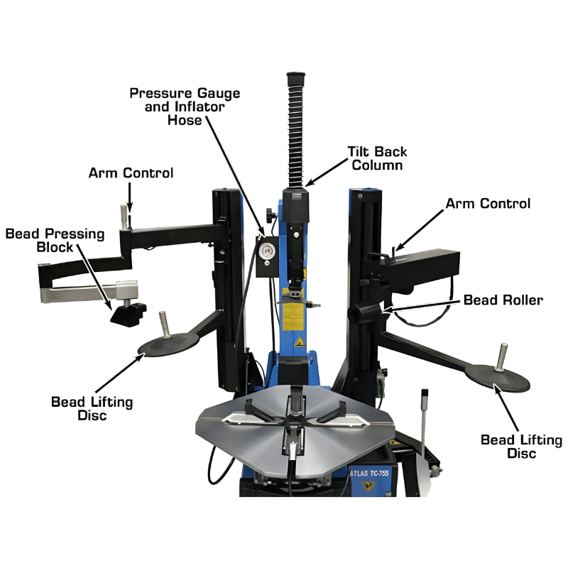 Atlas TC755DAA Wheel Clamp Tire Changer - Dual Assist Arms