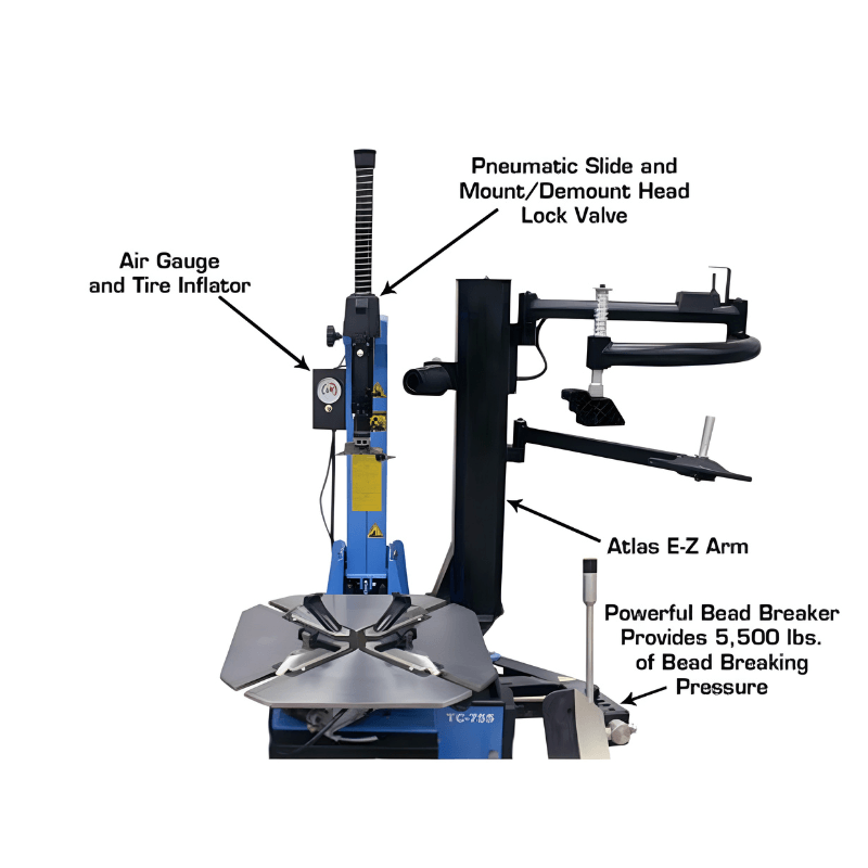 Atlas TC755EZ Tilt-Back Rim-Clamp Tire Changer w/ E-Z Arm