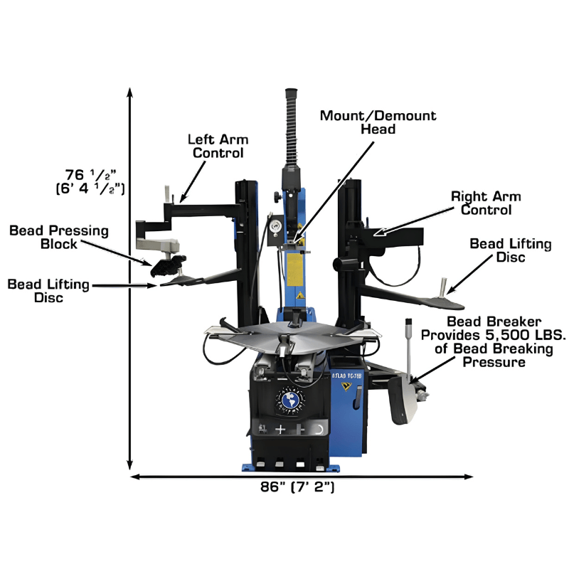 Atlas TC755DAA Wheel Clamp Tire Changer - Dual Assist Arms
