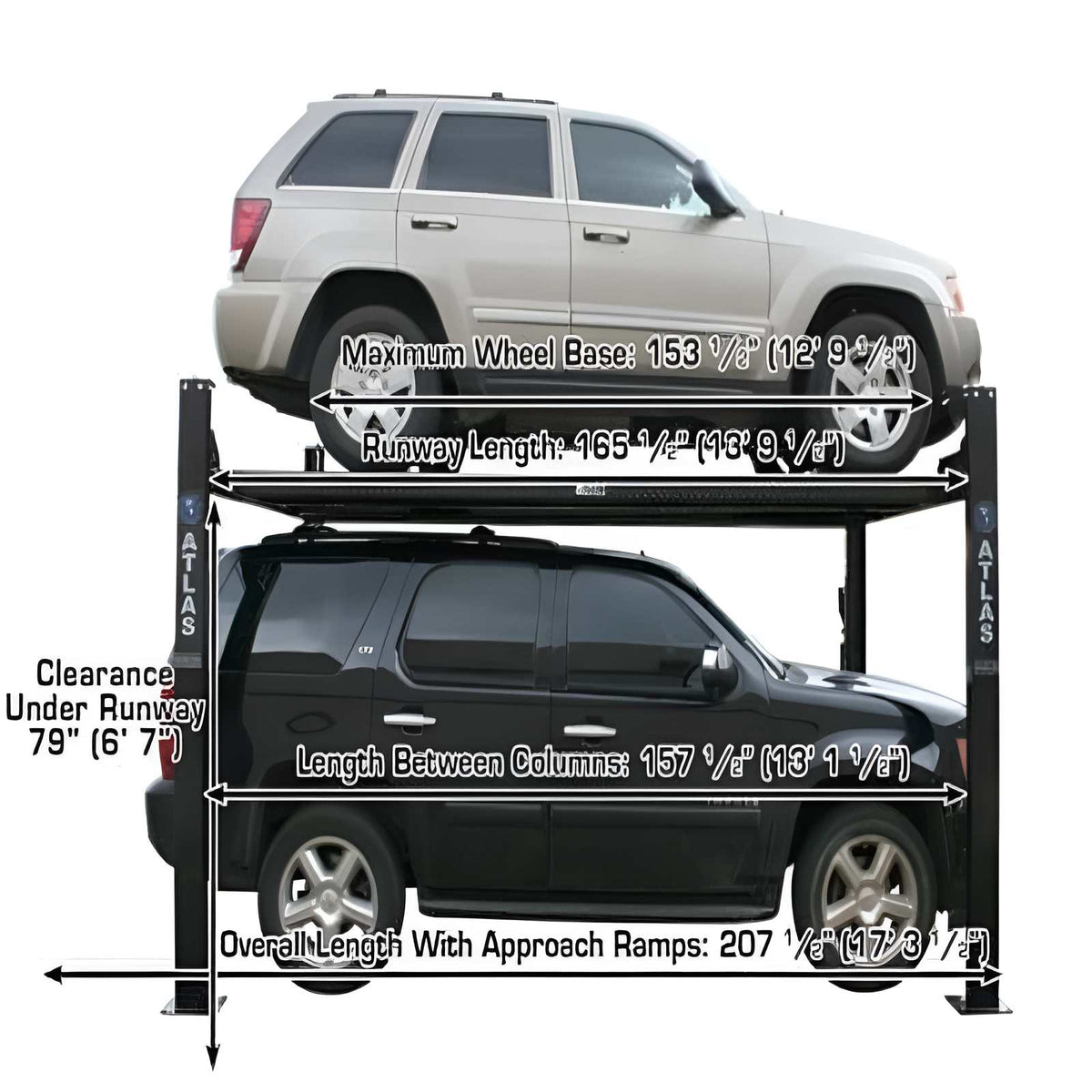 Atlas Garage Pro 8000 EXT, 8,000 lb 4 Post Vehicle Storage Lift- Extra Tall