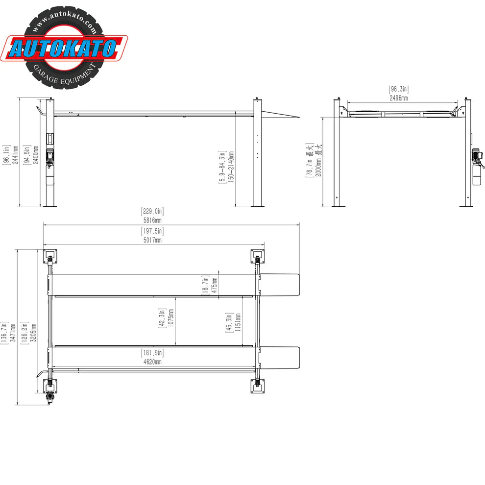 Katool KT-4H110 Four-Post Service & Storage Lift – 11,000 lb Capacity