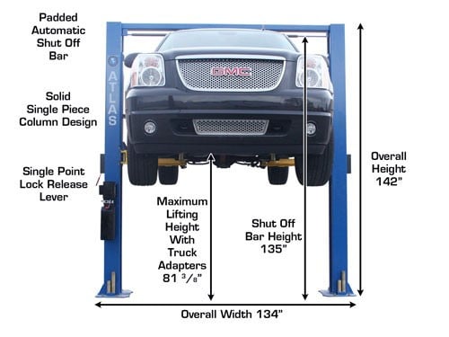 Atlas 9OHSC Overhead Two-Post Lift – 9,000 lb, Clear Floor Design