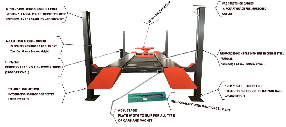 Katool KT-4H110 Four-Post Service & Storage Lift – 11,000 lb Capacity