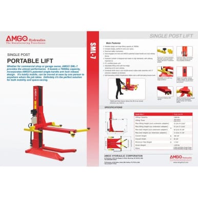 AMGO SML-7 Single Post Lift – 7,000 lb Capacity