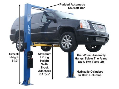Atlas 9OHSC Overhead Two-Post Lift – 9,000 lb, Clear Floor Design