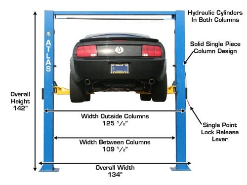 Atlas 9OHSC Overhead Two-Post Lift – 9,000 lb, Clear Floor Design