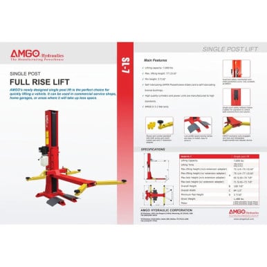 AMGO SL-7 Single Post Lift – 7,000 lb Capacity