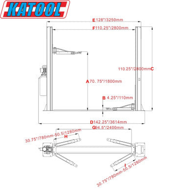 Katool KT-H100 Two-Post Overhead Lift – 10,000 lb Capacity