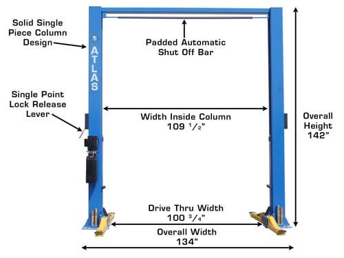Atlas 9OHSC Overhead Two-Post Lift – 9,000 lb, Clear Floor Design