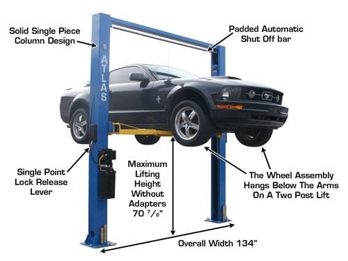 Atlas 9OHSC Overhead Two-Post Lift – 9,000 lb, Clear Floor Design